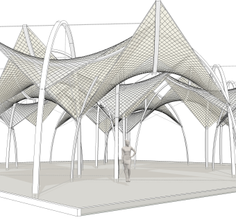 现代张拉膜雨棚草图大师模型，张拉膜雨棚su模型下载