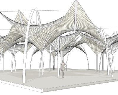 现代张拉膜雨棚草图大师模型，张拉膜雨棚su模型下载