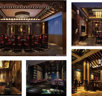 复古高档中式餐厅室内设计CAD施工图，餐厅cad设计图纸下载