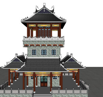 中式古建阁楼草图大师模型下载、古建阁楼su模型下载