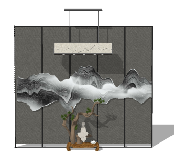 精品中式背景墙草图大师模型集下载