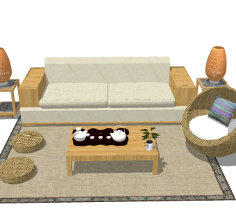 日式沙发草图大师模型，沙发sketchup模型下载