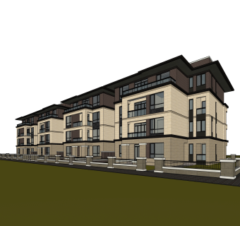 新中式叠拼别墅草图大师模型下载，sketchup别墅外观su模型分享