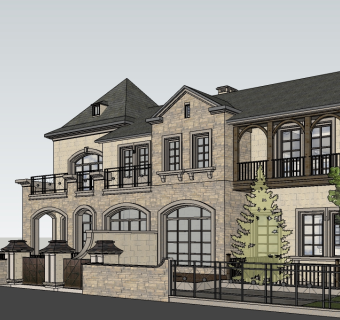 欧式独栋别墅草图大师模型，sketchup别墅su模型下载