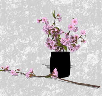 榆叶梅插花草图大师模型，花艺花瓶sketchup模型下载