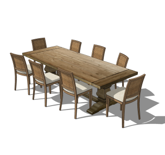 简美餐桌椅免费su模型，餐桌椅sketchup模型下载