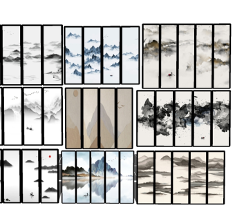 新中式水墨装饰画组合sketchup小妹下载，装饰画组合草图大师模型