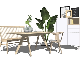 北欧<em>餐桌椅组合</em>su模型，餐桌sketchup模型下载