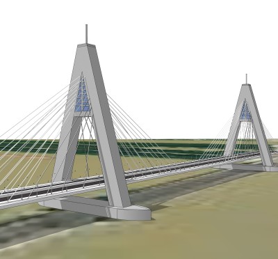 悬索桥设计草图大师模型下载，sketchup悬索桥su模型分享