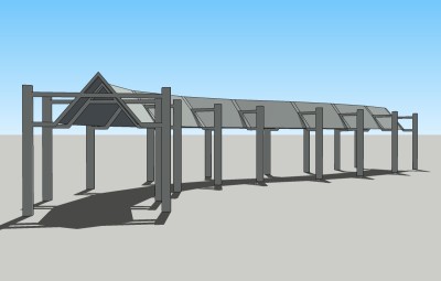 现代弧形廊架草图大师模型，弧形廊架sketchup模型下载