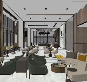 现代轻奢售楼处su模型，售楼处草图大师模型下载