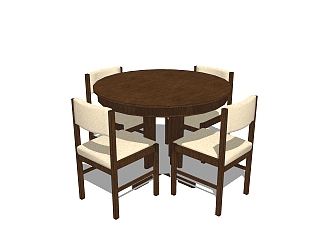 现代圆形餐桌免费su模型，<em>圆形餐桌椅</em>sketchup模型下载