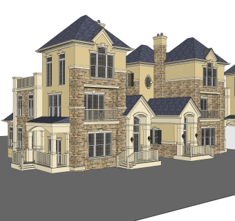 欧式独栋别墅草图大师模型，sketchup别墅su模型下载