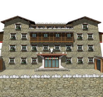 新中式藏式建筑草图大师模型，古建民俗sketchup模型免费下载