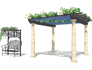欧式庭院造型花架组合草图大师模型，庭院造型花架组合sketchup模型下载