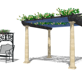 欧式庭院造型花架组合草图大师模型，庭院造型花架组合sketchup模型下载