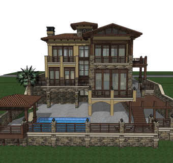 欧式别墅SU模型，别墅SKP模型下载
