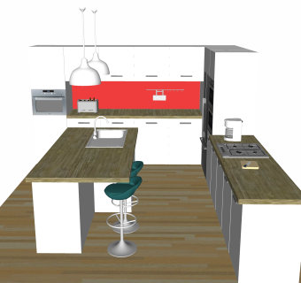 现代厨房柜免费su模型，厨房柜sketchup模型下载