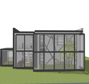 现代玻璃房SU模型，玻璃房SKB文件下载