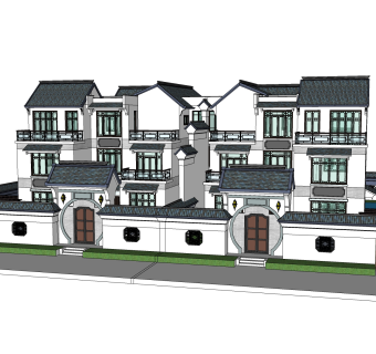 中式别墅建筑草图大师模型，古建民俗sketchup模型免费下载