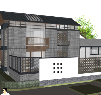 新中式别墅外观草图大师模型，别墅外观sketchup模型免费下载