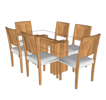 现代餐桌椅su模型，长餐桌草图大师模型下载
