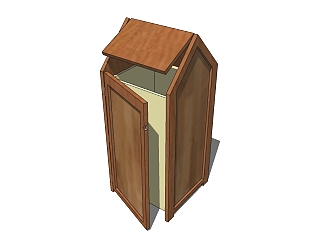 现代木制垃圾箱草图大师模型，垃圾桶SU模型下载