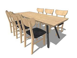 <em>现代餐桌</em>椅组合su模型，餐桌sketchup模型下载