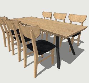 现代餐桌椅组合su模型，餐桌sketchup模型下载