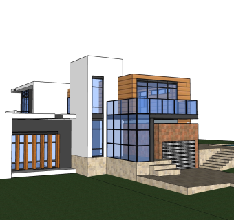 现代独栋别墅草图大师模型下载，独栋别墅sketchup模型