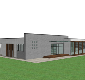 新中式售楼处建筑方案草图大师模型，售楼部建筑沙盘sketchup模型免费下载