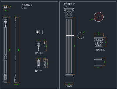 原创罗马柱CAD素材，罗马柱CAD施工图纸下载