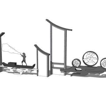 现代文化景观墙草图大师模型，文化景观墙sketchup模型免费下载