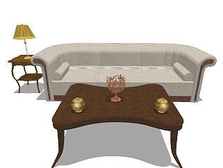 欧式沙发茶几角几组合免费su模型，组合沙发skb文件下载