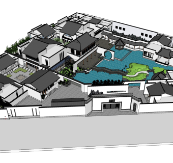 新中式建筑会所模型，sketchup模型免费下载