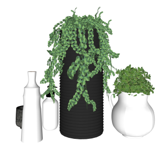 北欧花瓶绿植摆件草图大师模型,现代装饰品su模型下载