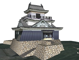 日式古城堡草图大师模型下载、古城堡su模型下载