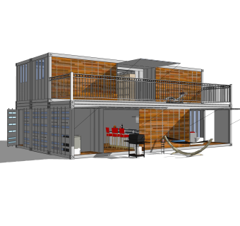 工业风集装箱住宅su模型下载，住宅外观草图大师模型分享