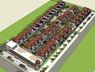 欧式小区规划住宅su模型下载、小区规划住宅草图大师模型下载