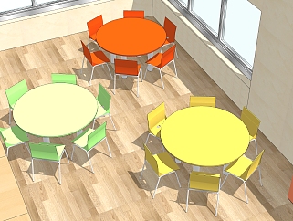 现代幼儿园桌椅草图大师模型，儿童桌椅su模型下载