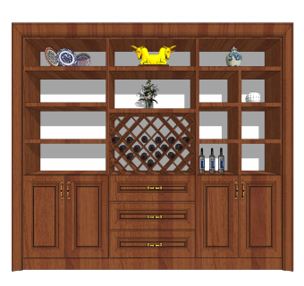 现代家庭装饰柜酒柜草图大师模型，酒柜su模型下载