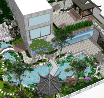 精品素雅中式庭院sketchup模型集下载