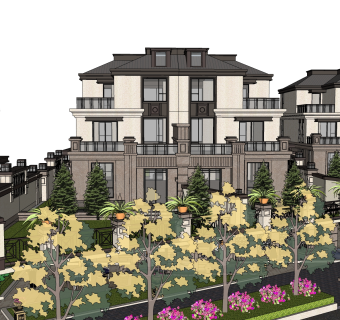 欧式连排别墅草图大师模型，别墅sketchup模型免费下载
