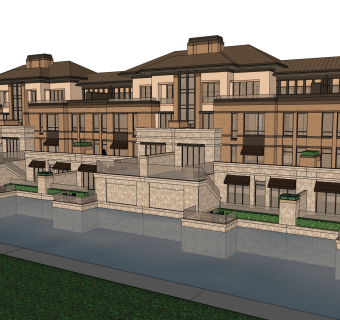 欧式联排别墅su模型，别墅skb文件下载