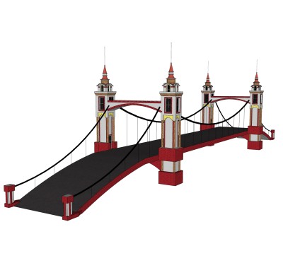 悬索桥设计草图大师模型下载，sketchup悬索桥su模型分享