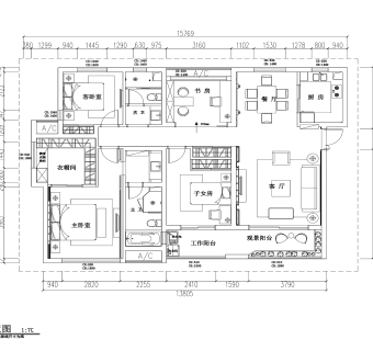 中式四室两厅户型图,CAD图纸，效果图下载