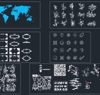原创雕花图案全套CAD素材，雕花图案CAD施工图纸下载