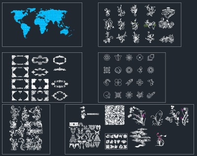 原创雕花图案全套CAD素材，雕花图案CAD施工图纸下载