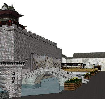 中式古建民俗商业街草图大师模型下载、古建民俗商业街su模型下载