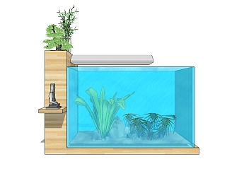 现代<em>玻璃</em>生态鱼缸SU模型，鱼缸skp文件下载